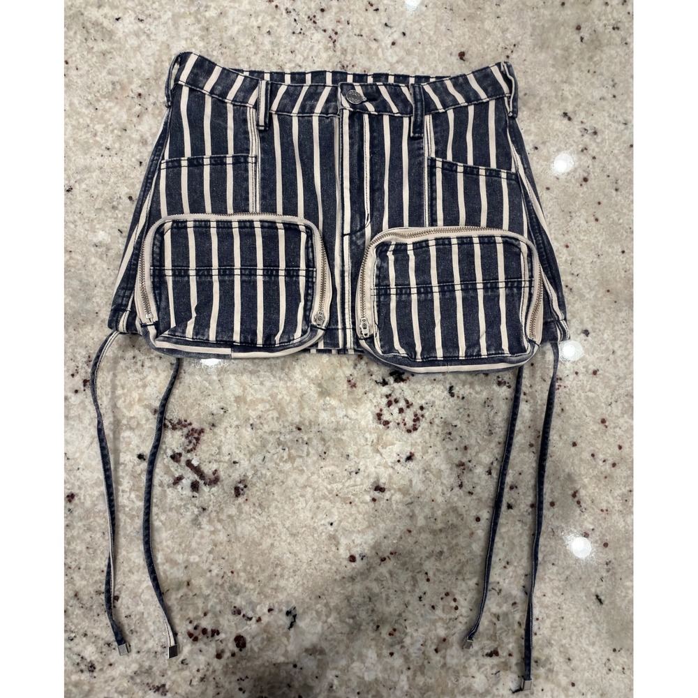 SER.O.YA Size 24 Finn Cargo Skirt Navy Stripe Denim Mini Removable‎ Bags